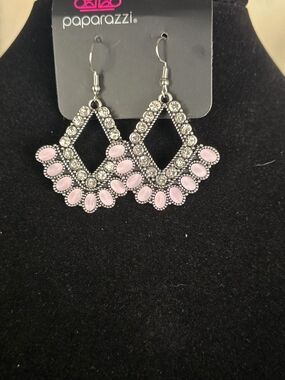 NWT Lavender Stone & Rhinestone Fan Drop Earrings